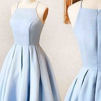 Light blue satin simple short dress,mini dress for teens,129 - Thumbnail 1