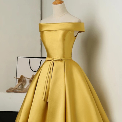 Golden satin short lace up strapless party dress with bowknot,131 - Thumbnail 5