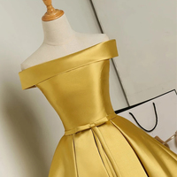 Golden satin short lace up strapless party dress with bowknot,131 - Thumbnail 1