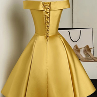 Golden satin short lace up strapless party dress with bowknot,131 - Thumbnail 2