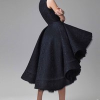 Black tulle lace satin round neck high-low A-line short prom dress,132 - Thumbnail 1