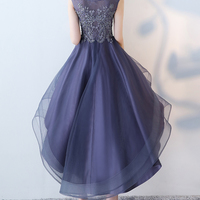 Stylish navy blue tulle high low halter sleeves homecoming dress, short party dress,134 - Thumbnail 1