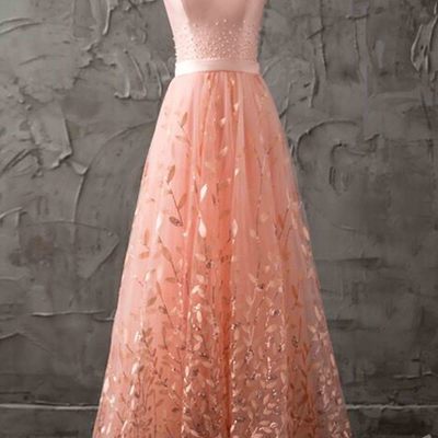 Orange tulle v-neck satins a-line lace up long prom dresses,138