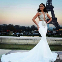 Crystals Mermaid V-neck Halter Sexy Mermaid Crystal Sleeveless Court Train Prom Dress Sexy Backless Beaded Prom Dress,143 - Thumbnail 1