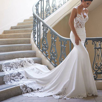Spaghetti Strap Mermaid Wedding Dress with Lace, Sexy Bridal Dress with Court Train, 151 - Thumbnail 1