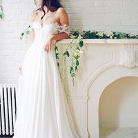 Long Wedding Dress, Chiffon Wedding Dress, A-Line Bridal Dress, Off-Shoulder Wedding Dress, Lace Wedding Dress, Backless Wedding Dress,152 - Thumbnail 1