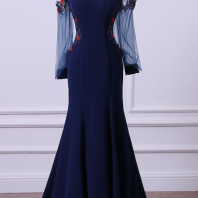 Long prom dresses, jersey prom dresses, long sleeve prom dresses, straps evening dresses, mermaid prom dresses , floor-length prom dress,154