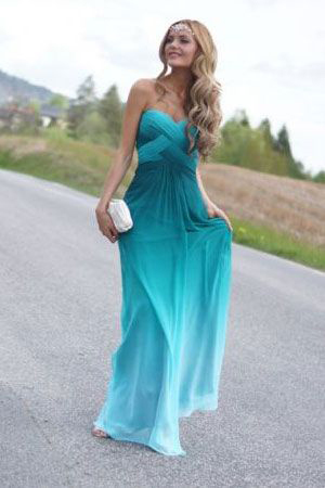 New Arrival A-line Sweetheart Neck Open Back Prom Dress Ombre Chiffon Long Bridesmaid Dress,155