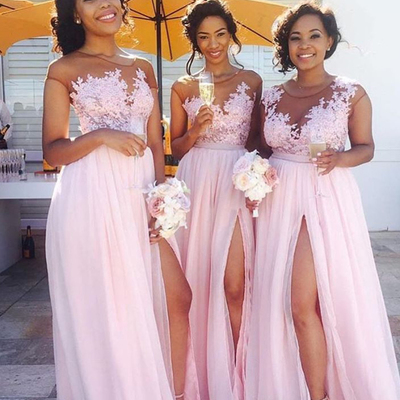 Lace appliqued sexy mismatched bridesmaid dresses,pink bridesmaid dresses,long bridesmaid dresses with slit,160 - Thumbnail 5