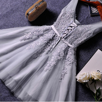 Princess V-neck Lace Appliqued Homecoming Dresses,Grey Tulle Short Prom Dresses,162 - Thumbnail 1