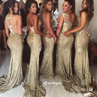 Long Bridesmaid Dress, sparkle bridesmaid dress, mismatched Bridesmaid Dress, gold Bridesmaid Dress, glittery bridesmaid dress,164 - Thumbnail 1