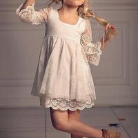 Square Knee Length Flower Girl Dresses with 3/4 Sleeves - Thumbnail 1