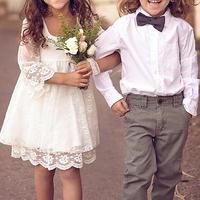 Square Knee Length Flower Girl Dresses with 3/4 Sleeves - Thumbnail 2