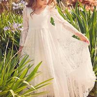 V Neck Lace White Flower Girl Dresses for Wedding Party - Thumbnail 1