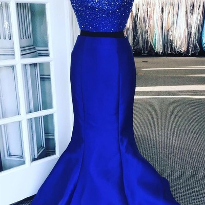 Two piece royal blue mermaid prom dresses with beaded - Thumbnail 5