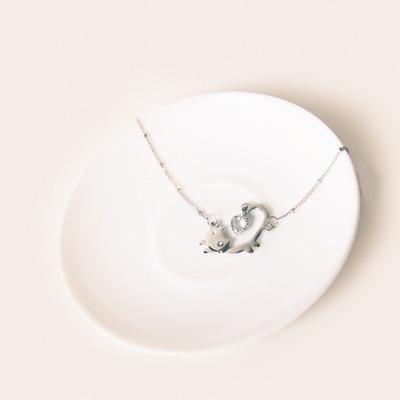 Kawaii neko kitty silver necklace