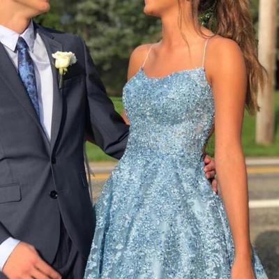 Cute spaghetti straps a-line lace short homecoming dresses, short prom dress - Thumbnail 5