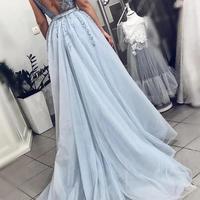 Mermaid V Neck Open Back Tulle Beaded Senior Prom Dress,Sexy Evening Dress - Thumbnail 1