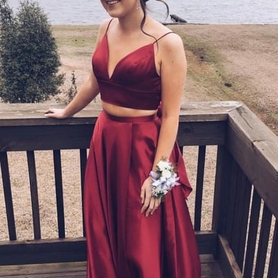 Burgundy two piece prom dresses hu99p - Thumbnail 4