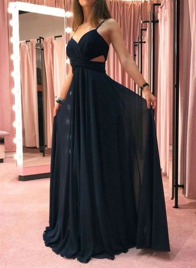 Spaghetti Straps Navy Blue Prom Dresses Under 100
