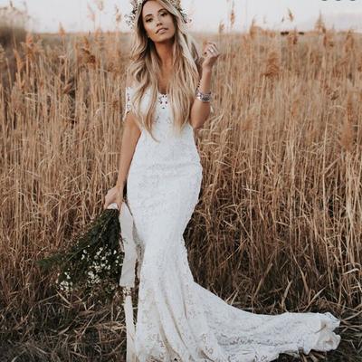 Boho country mermaid lace wedding dresses gh008 - Thumbnail 3