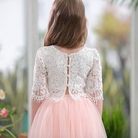 Two Piece Floor Length Flower Girl Dresses with Lace - Thumbnail 1