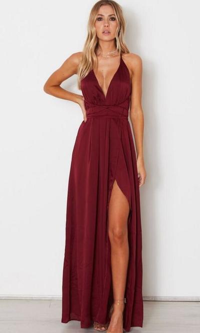 Spaghetti Straps A Line Simple Long Burgundy Prom Dresses Sexy Evening Dress