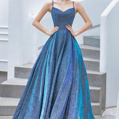 Charming spaghetti straps sexy blue prom dress,evening dress - Thumbnail 5