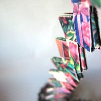 Garland - 12 ft - Made With Reclaimed Vintage Giftwrap And Ribbon Ends - 12 ft - Thumbnail 2