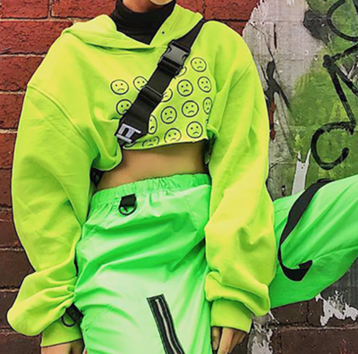 Free Shipping-SAD EMOJI CROPPED HOODIE