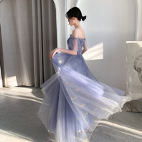 Stylish blue tulle long prom dress, blue evening dress - Thumbnail 3