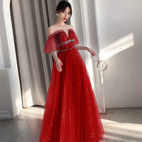 Stylish blue tulle long prom dress, blue evening dress - Thumbnail 4