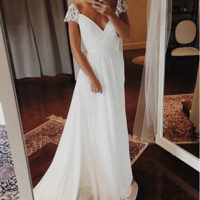 Simple A Line Chiffon Wedding Dresses Cap Sleeve V Neck Bohemian Beach Bridal Gowns,174 - Thumbnail 1