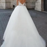 A line Long Sleeve Tulle White Lace Appliques Wedding Dresses Long Wedding Gowns,176 - Thumbnail 1