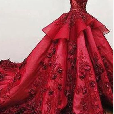 2019 chic ball gown v neck beads appliques red off-the-shoulder long prom dresses,177 - Thumbnail 4