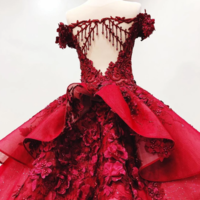 2019 Chic Ball Gown V Neck Beads Appliques Red Off-the-Shoulder Long Prom Dresses,177 - Thumbnail 2