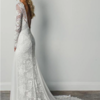 Sheath A Line Long Sleeves Ivory Rustic Lace Backless Scoop Neck Beach Wedding Dresses,179 - Thumbnail 3