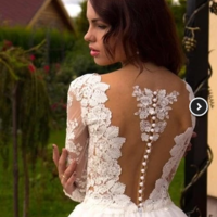 Boho Princess A-Line V-Neck Tulle Ivory Long Sleeves Wedding Gowns,179 - Thumbnail 1