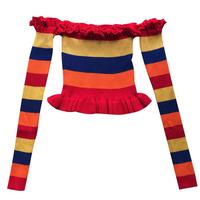 Off Shoulder Flounced Rainbow Stripe Knitted Top - Thumbnail 2