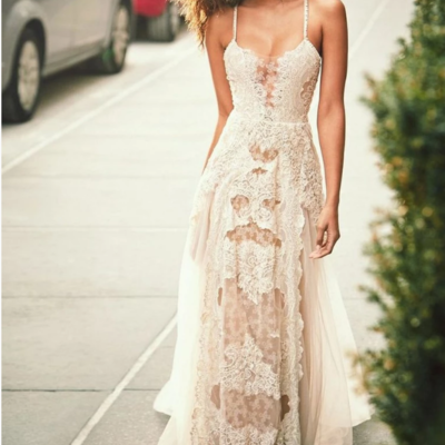 Elegant spaghetti straps tulle beach wedding dress, lace appliques bridal dresses,180 - Thumbnail 5