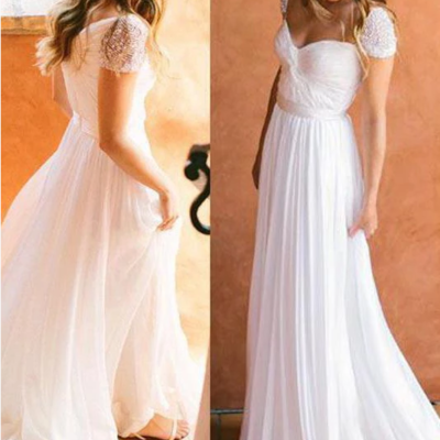 Cheap sweetheart beading cap sleeve beads chiffon a-line open back ruffles wedding dress,184 - Thumbnail 5