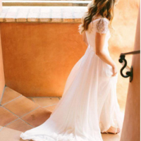 Cheap Sweetheart Beading Cap Sleeve Beads Chiffon A-Line Open Back Ruffles Wedding Dress,184 - Thumbnail 1