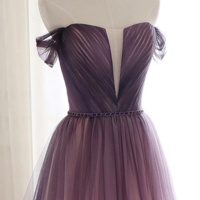 Unique Gradient Purple Tulle Long Prom Dress, Off Shoulder Evening Dress,187 - Thumbnail 2
