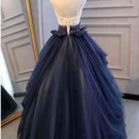 Ball Gown Blue Tulle Lace Long Prom Dresses Deep V Neck Backless Evening Dresses,189 - Thumbnail 2