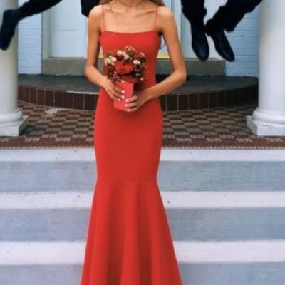 Sexy red spaghetti straps sheath prom dress,halter mermaid party dress,196 - Thumbnail 4