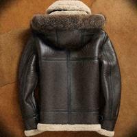 Flight Aviator Fur Shearing Real Sheepskin B-3 Bomber Leather Jacket For Men's - Thumbnail 2
