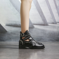 Black Studded Buckle Design Ankle Boots - Thumbnail 1
