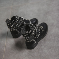Black Studded Buckle Design Ankle Boots - Thumbnail 2