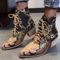 Suede Pointed Toe Sexy Black Lace up Fashion Boots - Thumbnail 1