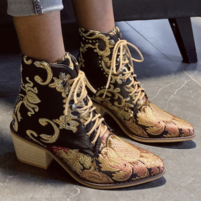 Suede pointed toe sexy black lace up fashion boots - Thumbnail 4
